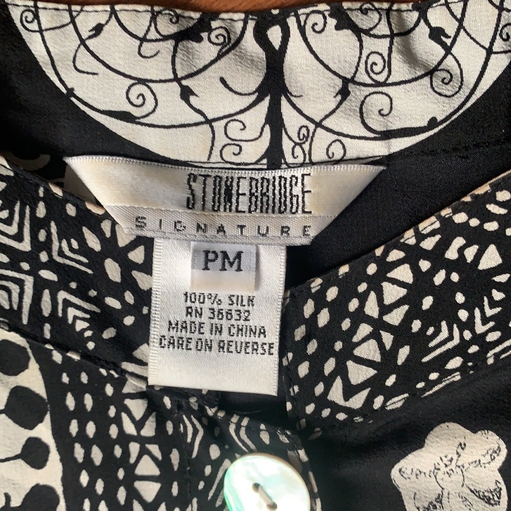 Stonebridge Vintage Silk Longline Asian Inspired Button Down Top Size Medium - Picture 6 of 10